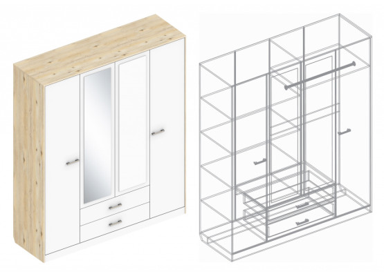 Шкаф 4-ств с 2 ящиками 1856х600х2200, Велес