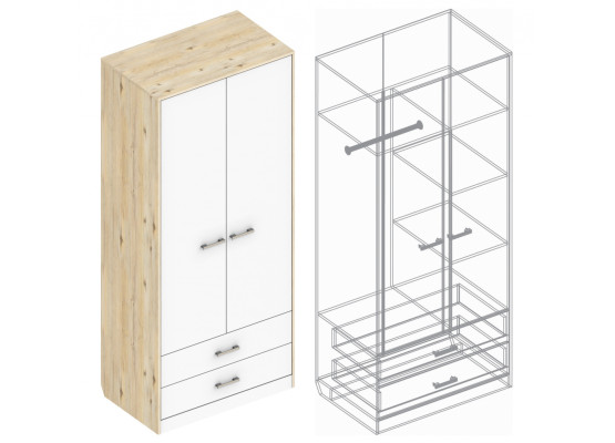 Шкаф 2-ств с 2 ящиками 945х600х2200, Велес